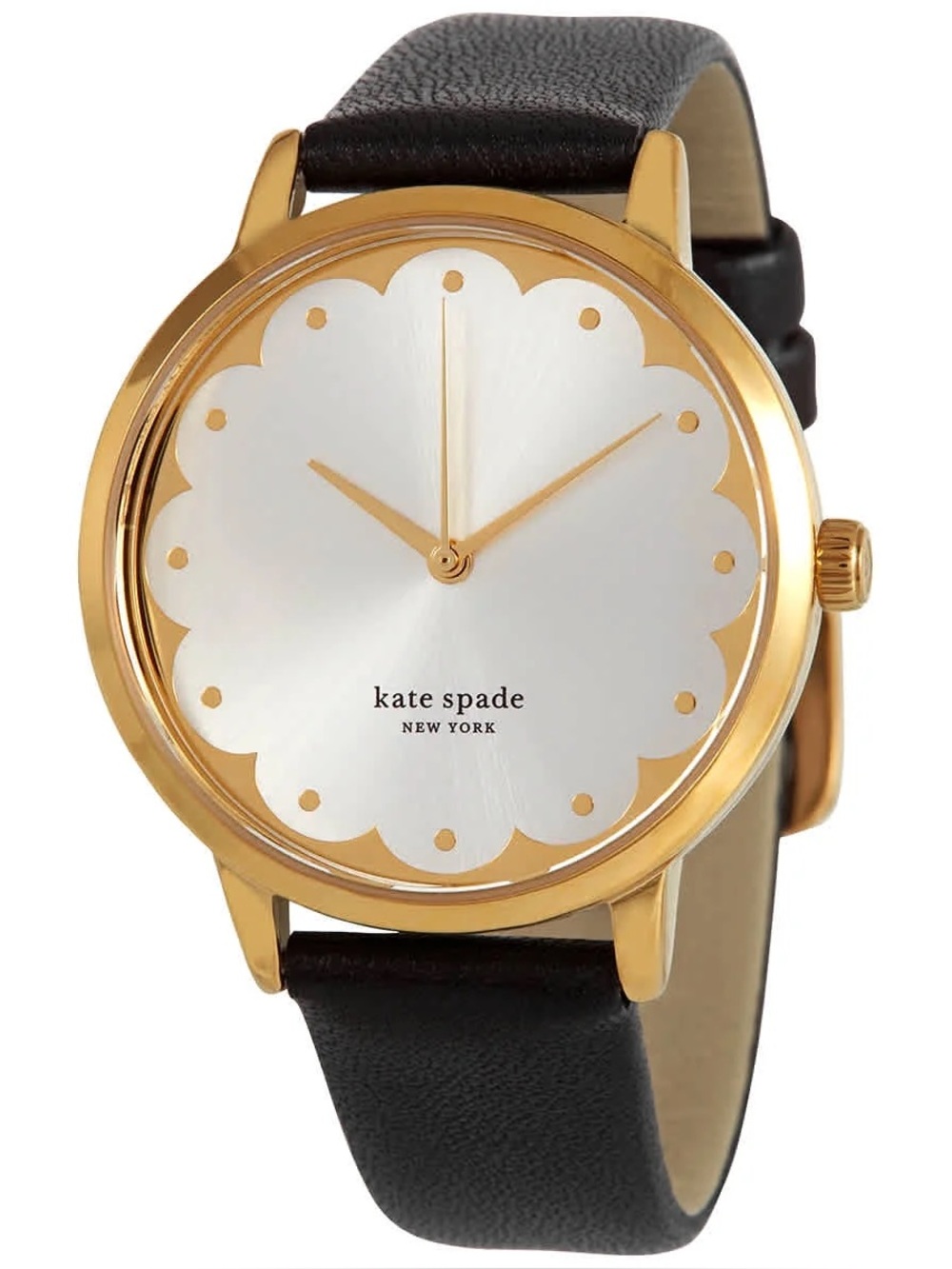 Kate Spade Gold Black Leather Metro Scallop watch, model KSW9018